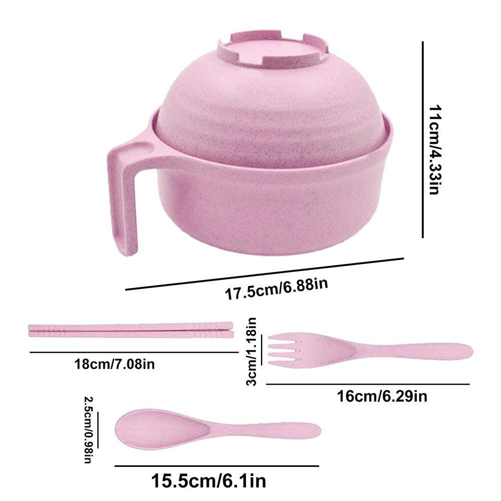 Microwave Ramen Cooker Instant Noodles Bowl with Handle Wheat Straw Tableware with Spoon Chopsticks Fork Dorm Kitchen dinnerware
