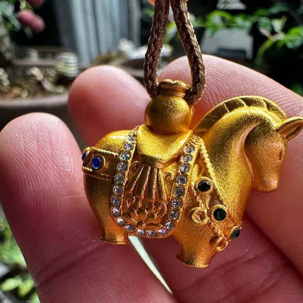 Luxury Zodiac Horse Necklace Orichalum Plating Golden Horse Pendant  New Year Blessing