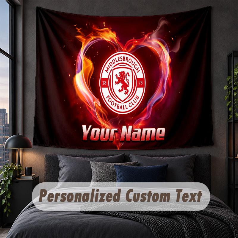 Tapisserie avec texte de nom personnalisé, Suspension murale décorative Middlesbrough FC, Tapisserie de fond pour maison chambre à coucher