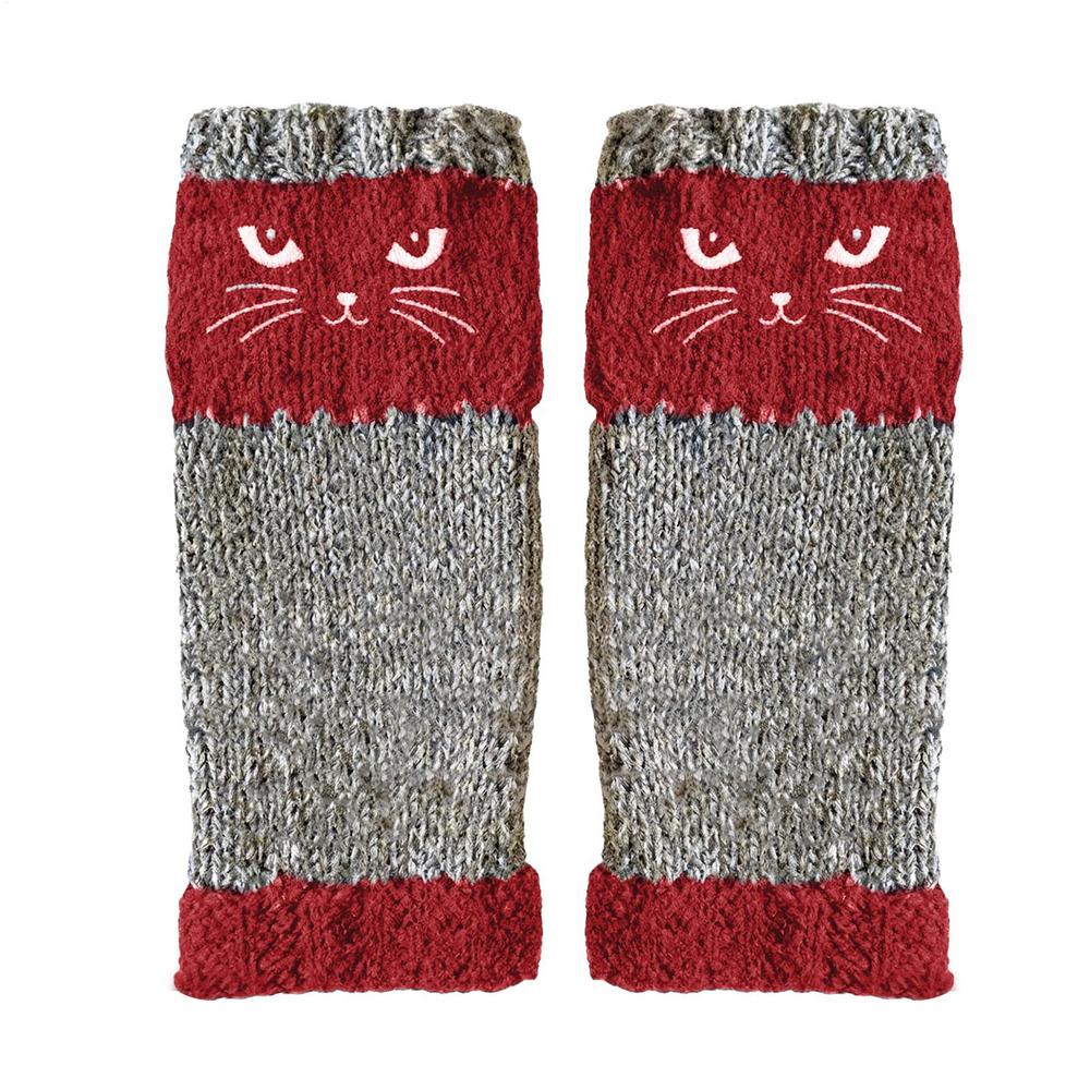 Embroidered Cat Gloves Women's Cotton Fingerless Gloves Knit Block Stitching Mittens Women's Fingerless Gloves