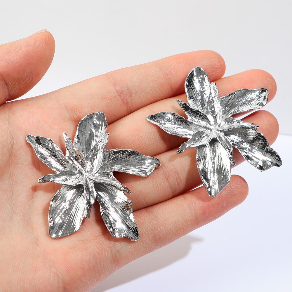 Charm Silver Gold Retro Exaggerated Trendy Floral Earrings Drop Dangle Big Flower Ear Stud Metal