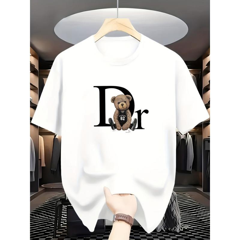 Sleeve Round Neck Casual Attire Playful Teddy Print Summer Casual Graphic T-Shirt Geometric Print Aesthetic Clothes