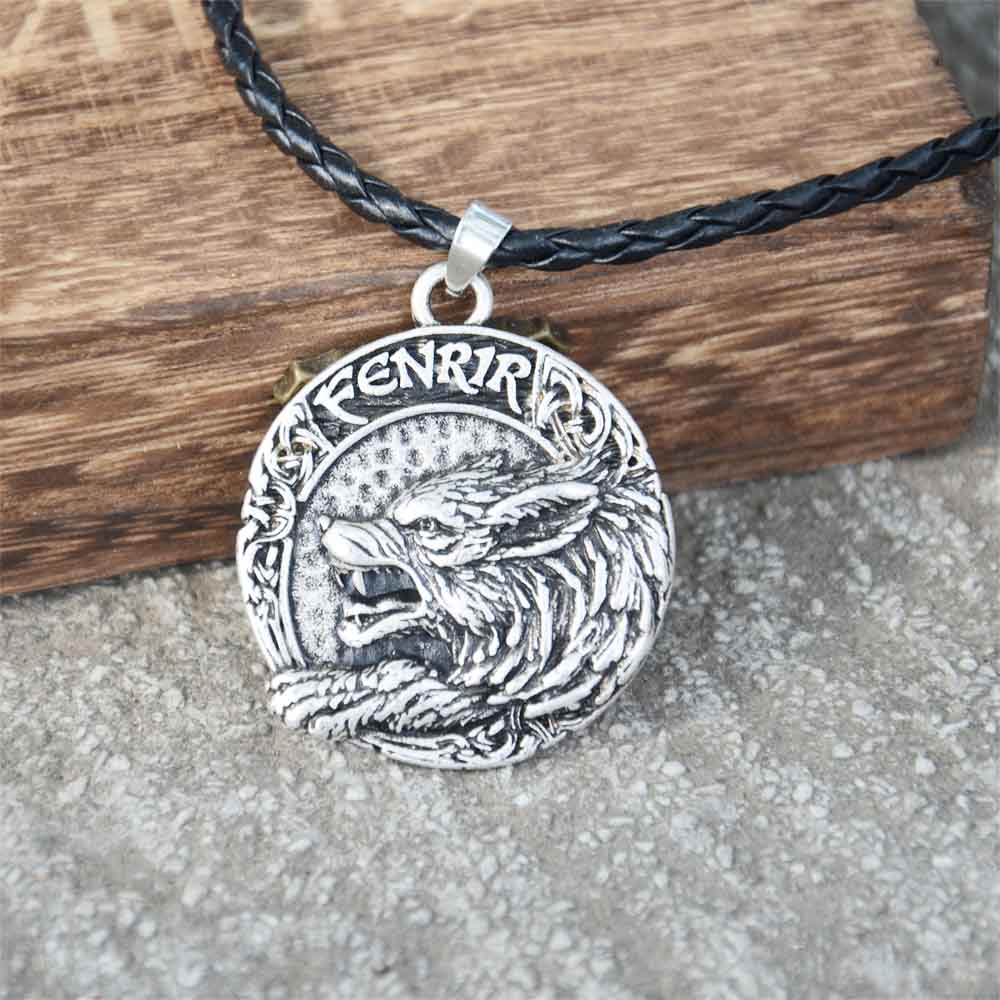 Viking Fenrir Wolf Norse Mythology Amulet Pendant Necklace with Vegvisir Runes for Men Gothic Jewelry