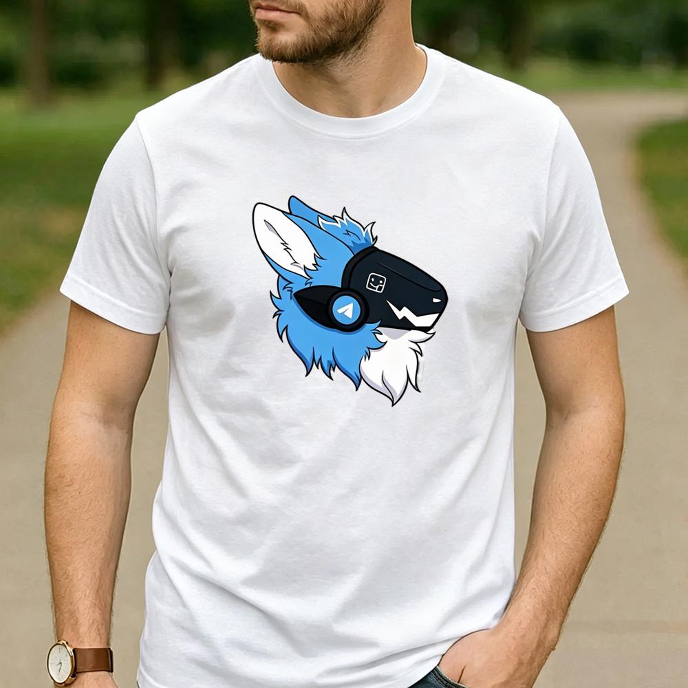 Bright Blue Fluff Protogen Arrow Ear Graphic T Shirt Unisex Crew Neck Short Sleeve Fandom Fan Holiday Gift Top