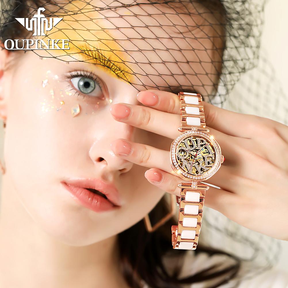 OUPINKE Dámské hodinky Vodotěsné automatické mechanické hodinky Dámské hodinky Dámské hodinky
