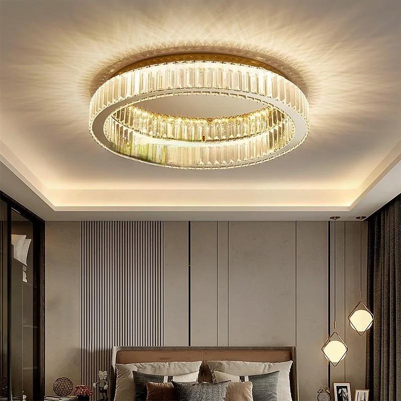 Round Crystal Led Ceiling Lamp For Bedroom Living Room Foyer Dining Room Modern Luxury Stainless Steel Crystal Ceiling Light
