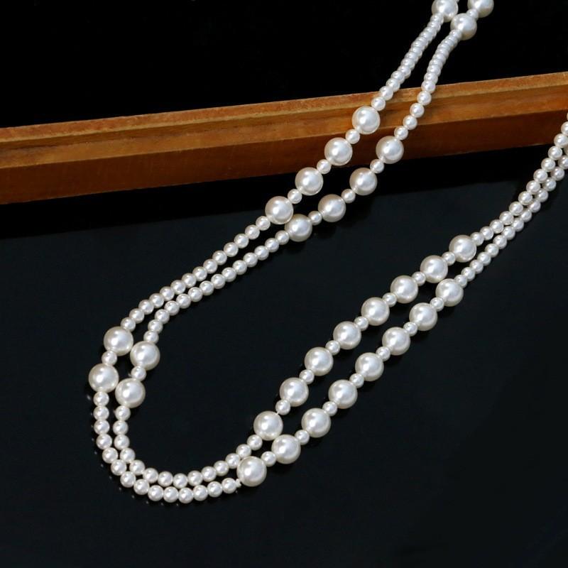Neue Pulloverkette, Imitationsperlen-Design Schmuckzubehör Nische doppellagige gestapelte lange Perlenkette
