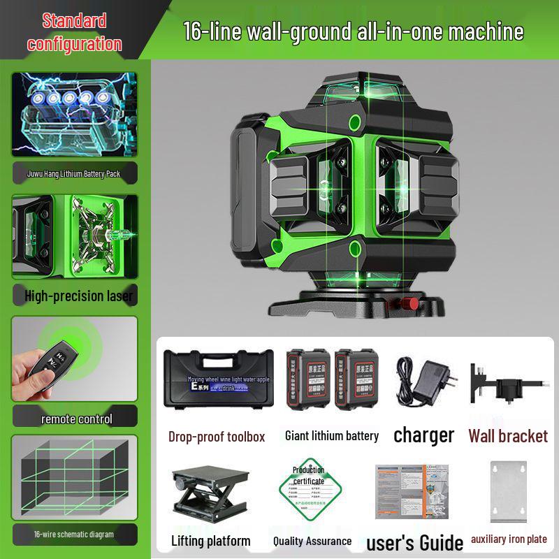 16-Line High-Precision Outdoor Green Laser Level with Strong Light and 12 Infrared Wall Stickers