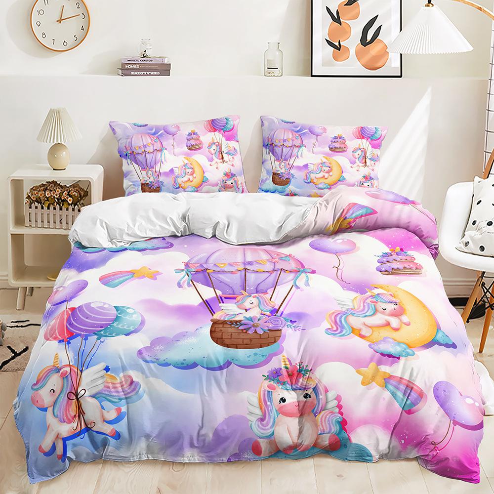 Three-Piece Cute Unicorn Quilt Cover Two-Piece Bedding Kit Cartoon Pillowcase