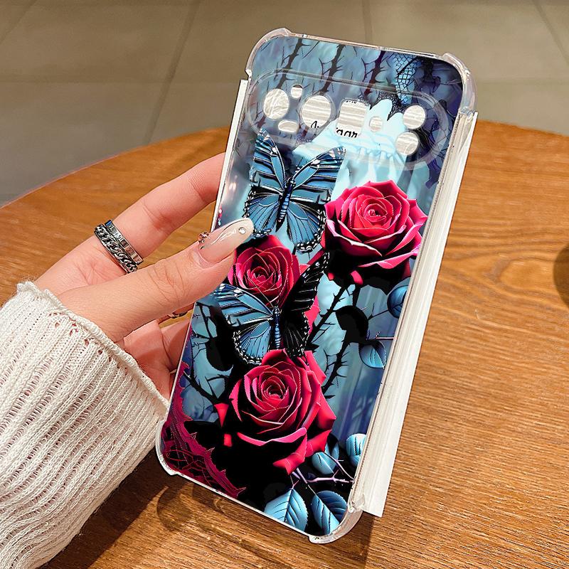 Scarlet Red Rose Flower Pattern Case For Google Pixel 9 Pro XL 9A Shockproof TPU Silicone Clear Soft Cover