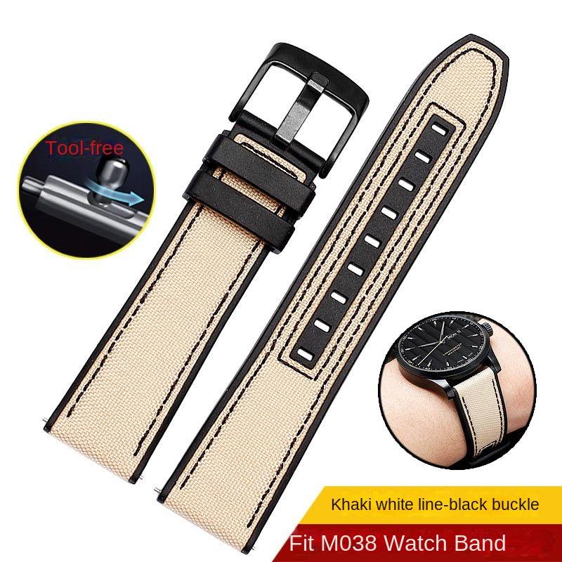 New Design Hybrid FKM Watch Strap for Mido Helmsman M005 M038.431 M038431a Quick Release Canvas Nylon Watchband Bracelet 22mm