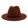 Wzcx Fashion Belt Flat Top Women Leopard Felt Hat Autumn Winter Casual Tide Personality Girls Jazz Hat Adult Cap