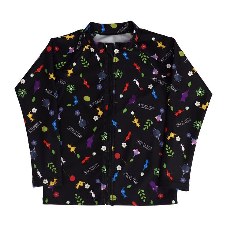 Airin Bandai Pikmin Boys' Rash Guard Swimsuit, All-Over Print (Sizes 110cm/120cm/130cm) (Black/Navy) 572 69368-09-10 Black
