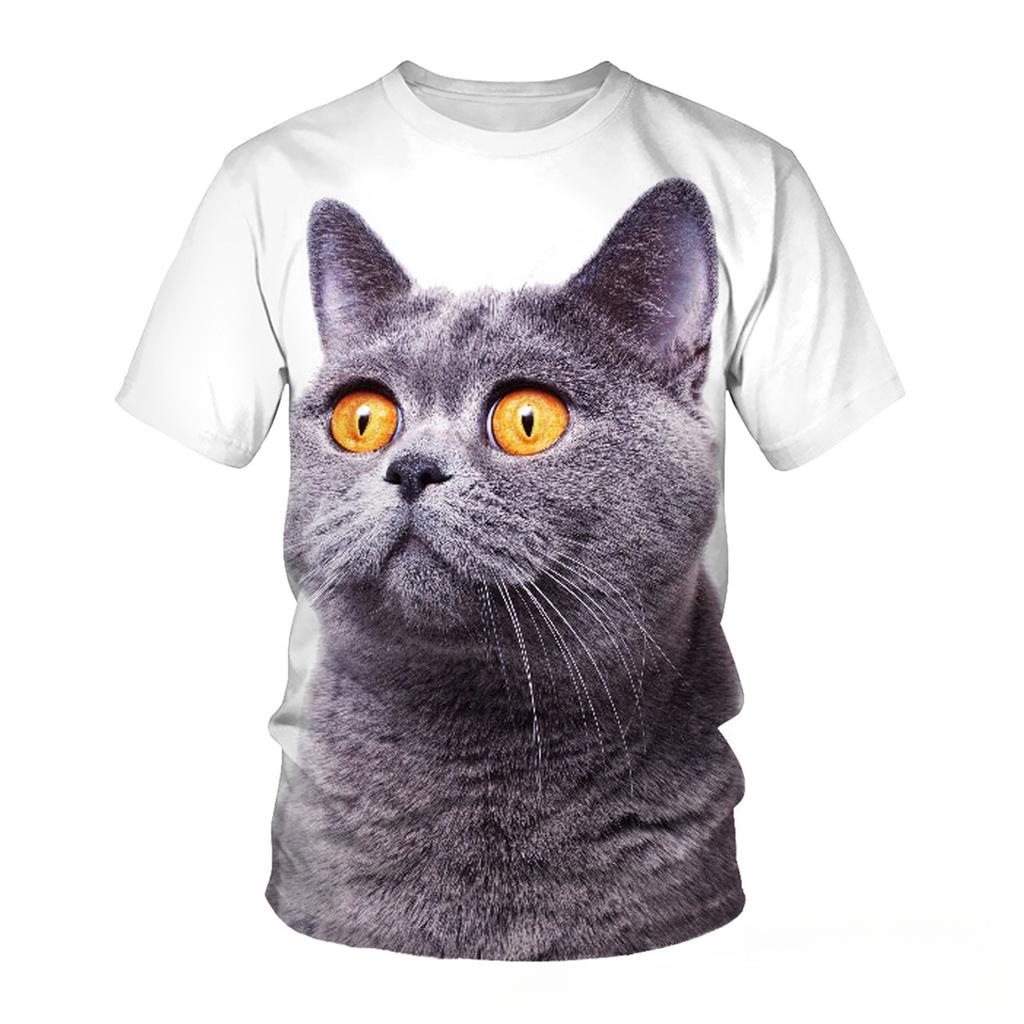 Summer Round Neck 3D Cute Cat Print Top Fashionable Casual Short Sleeved Men's T-shirts