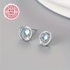1 Pair of Silvery Stud Earrings, Featuring a Hollow-out Circular Moonlight Blue Design—simple, Hypoallergenic