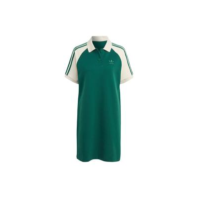 Originals Vintage American Striped Sport Polo Collar Short Sleeve Dress Women Dress Dark-Green IC5225