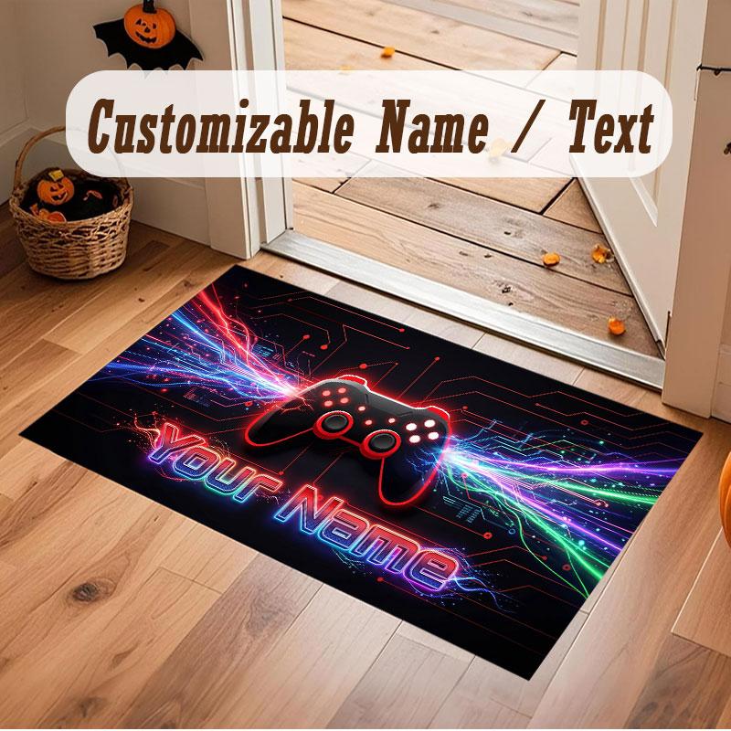 Spielcontroller-Thema Kristall-Samt Bodenläufer Personalisierter Benutzerdefinierter Name Text Warmer Teppich Heimdekoration