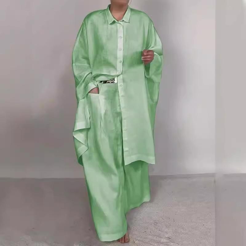 Women's Set Casual Loose Solid Color Shirt Set Wide Leg Pants Two Piece Set