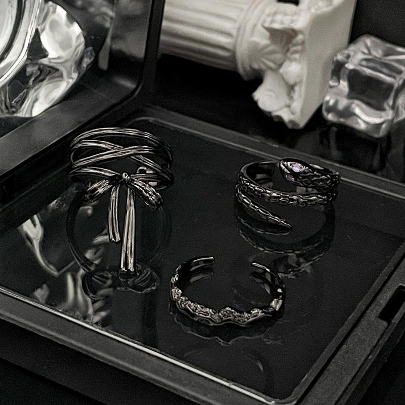 Retro Ballet Ribbon Bowknot Snake Ring Set For Women Copper Punk Gothic Open Ring Designer  Creative Fashion Accessories