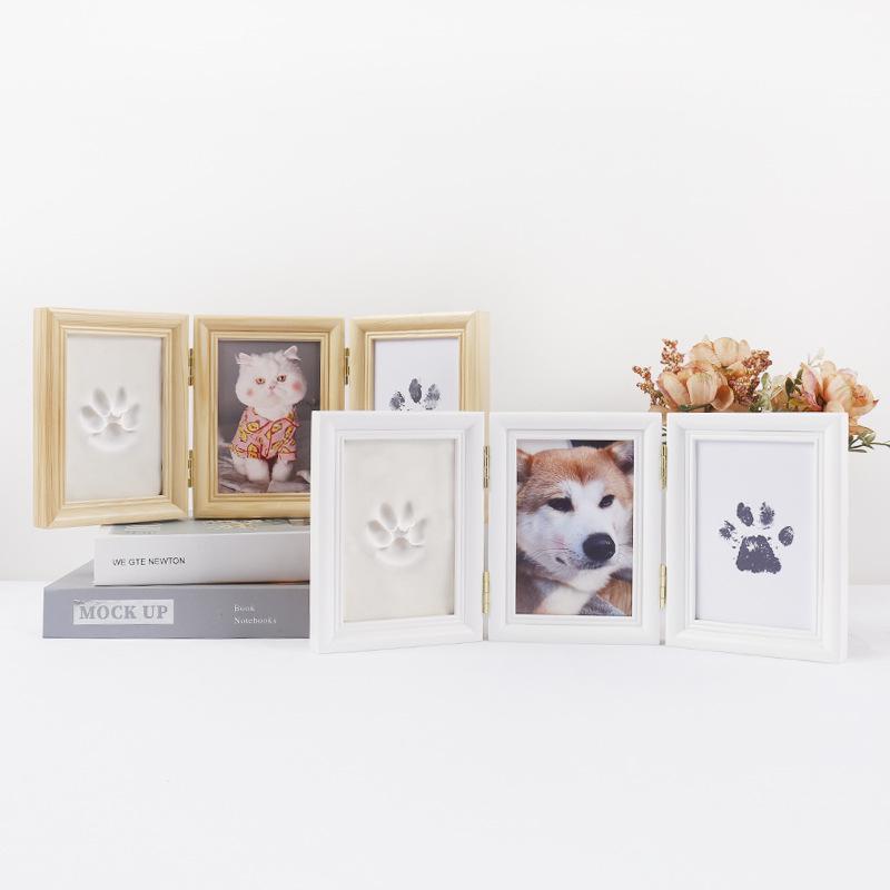 Pet Paw Print DIY Photo Frame with Handprint Clay for Cats & Dogs - Creative Souvenir Ornament