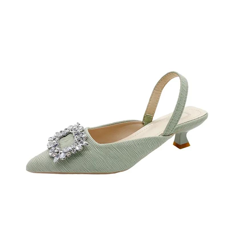Sandali da donna Baotou con tacco alto Estate Nuova Moda Strass Verde Matrimonio Paillettes Esposto Classico Baotou Dietro Vuoto Sandali
