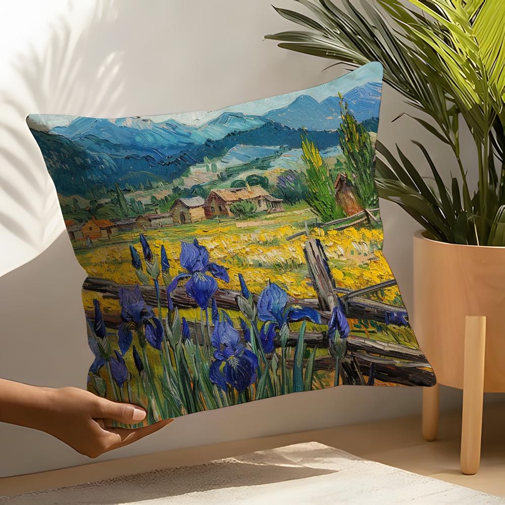 Beautiful Landscape Painting Style Linen Cushion Covers For Decorative Sofa Home Pillows Case Car Chair Pillows Cases