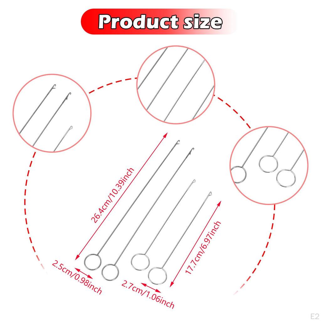 4x Sewing Loop Turner Hook Threader Smooth Threading Metal for Tube Straps Belts Strips Tongue