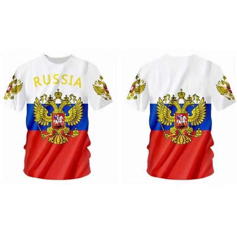 2025 new hot-selling Russian 3D short-sleeved T-shirt casual loose round neck Russian flag short-sleeved top T