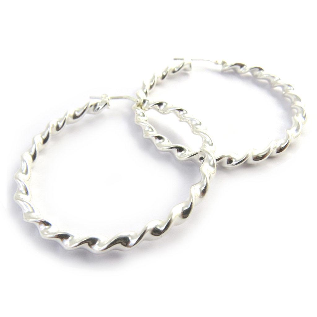 Les Trésors De Lily [M9459] - Silver Hoop Earrings 'Torsades' Silver (rhodium-plated) - 45x4 Mm