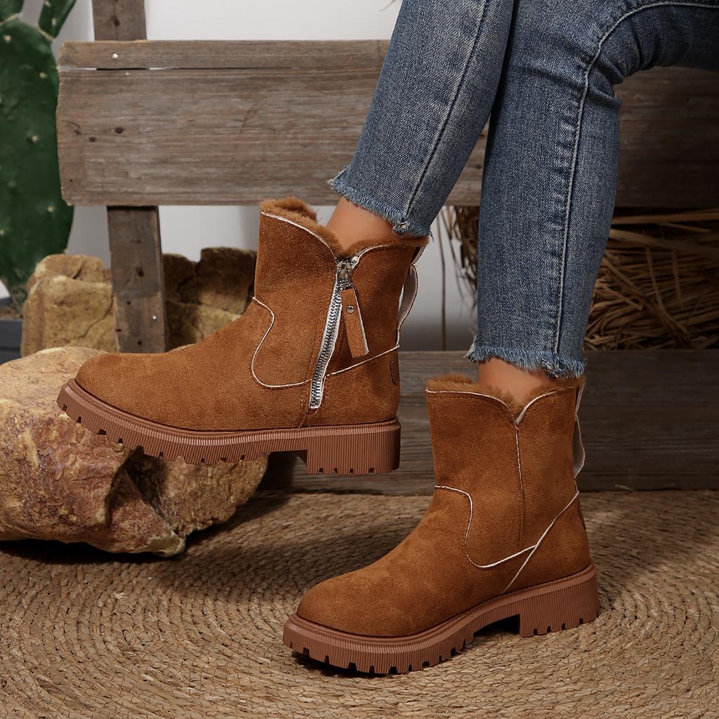 Fashion Women Snow Boots Warm Fashion Designer Platform Boots 2025 New Non-slip Short Plush Flats Shoes Women Comfortable Retro Boots