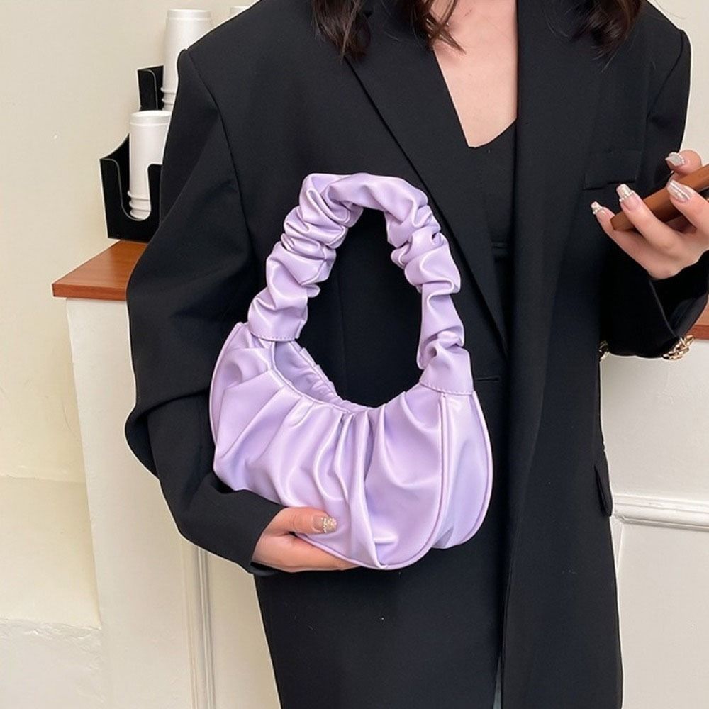 Korean Style Pleated Handbag Phone Bag PU Leather Underarm Bag Luxury Cloud Bag Ladies