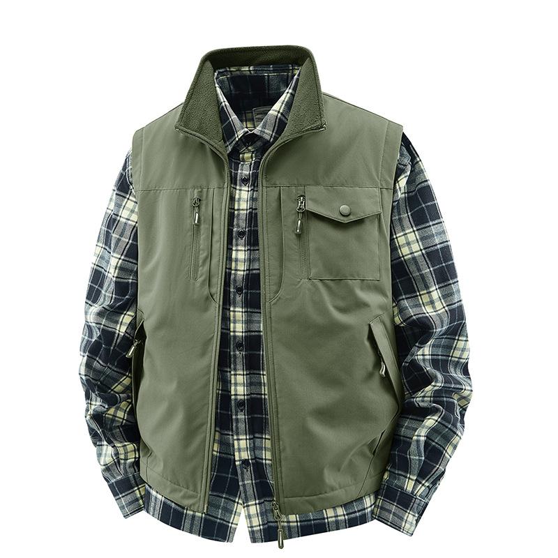 

Новый зимний жилет с плюшевой подкладкой, мужской двусторонний флисовый рабочий жилет для улицы, многокарманный, с зажимом для лошади M