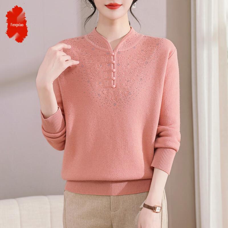Women's V-Neck Knitted Sweater for Middle-Aged