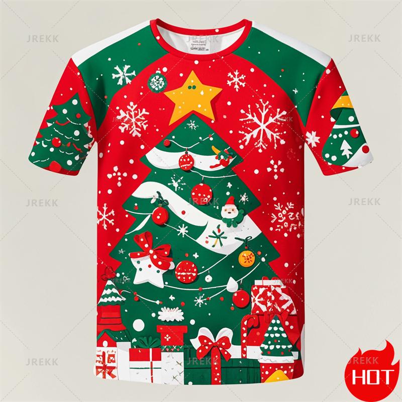 New Fashion Happy Christmas 3D Printing Kids Short Sleeve T Shirts Funny Xmas Boy Girls T-Shirts Y2k Child Clothing