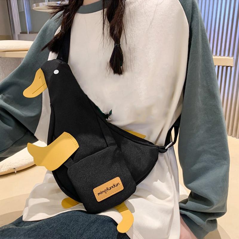 Women Shoulder Bag Cute Duck Canvas Bag Female Student Messenger Shoulder Bag Trendy Funny Cute Cartoon Chest Bag