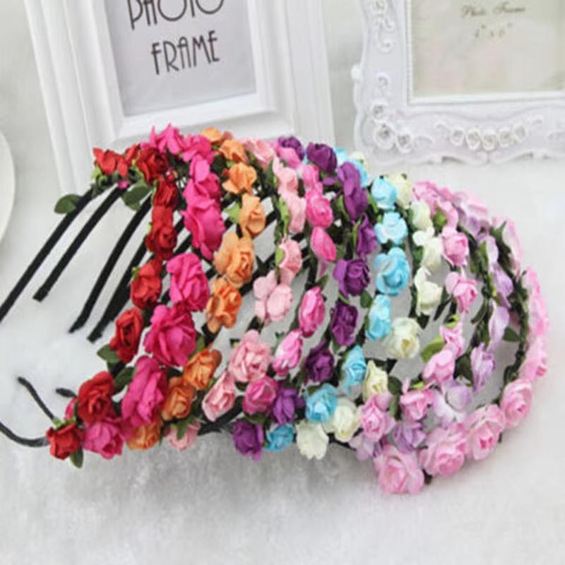 Flower Heads Boho Hair Garland Girl Beach Crown Hair Band Headband Wedding Hair Accessories Headwear for Girls Kids