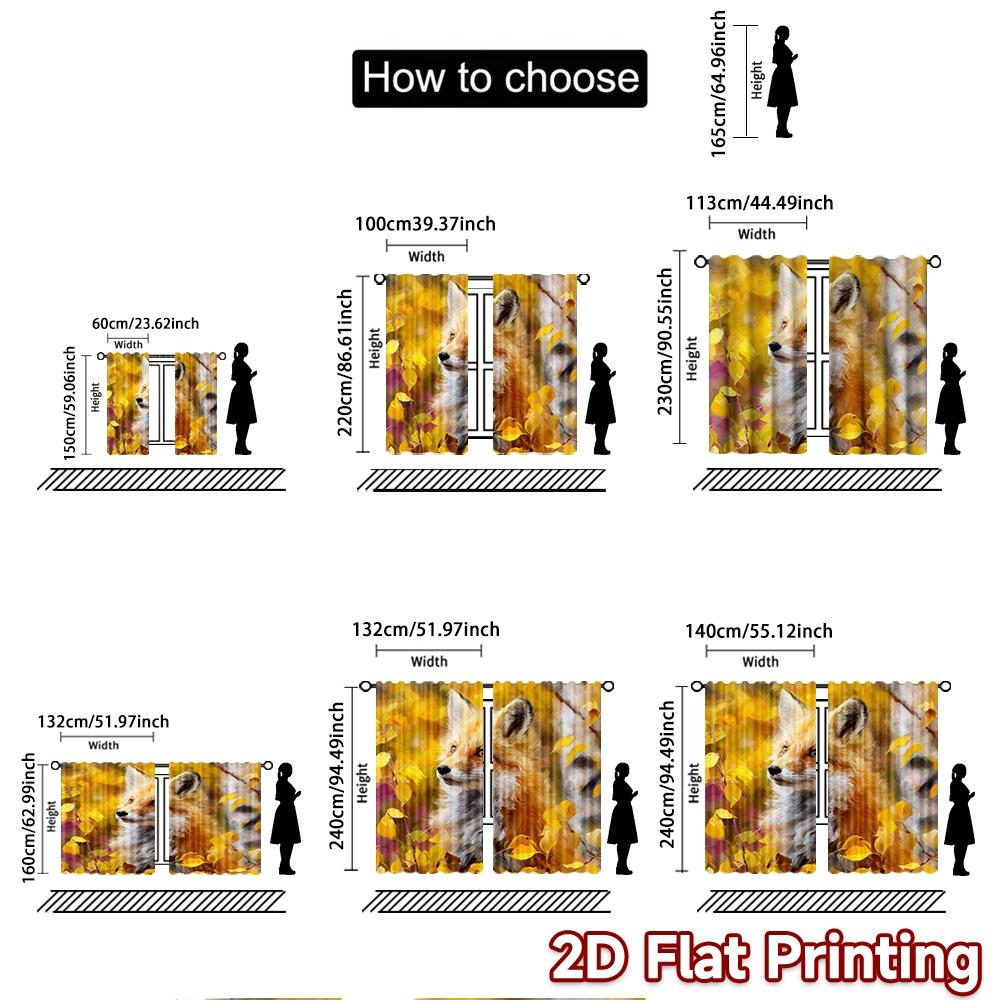 2 Stück, 2D-FLACHDRUCK Vorhänge (Ohne Stange) Herbstfuchs(1) Weihnachtsferien Vorhänge Vielseitige Polyesterstoff Vorhänge Zimmer