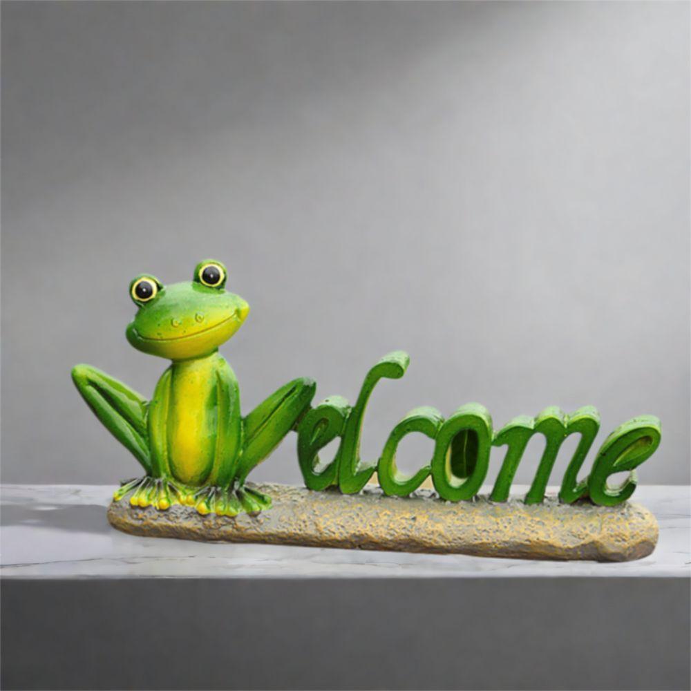 Resin Crafts Frog Welcome Sign Cartoon Animal Statue Small Frog Ornament  Indoor Home Desktop