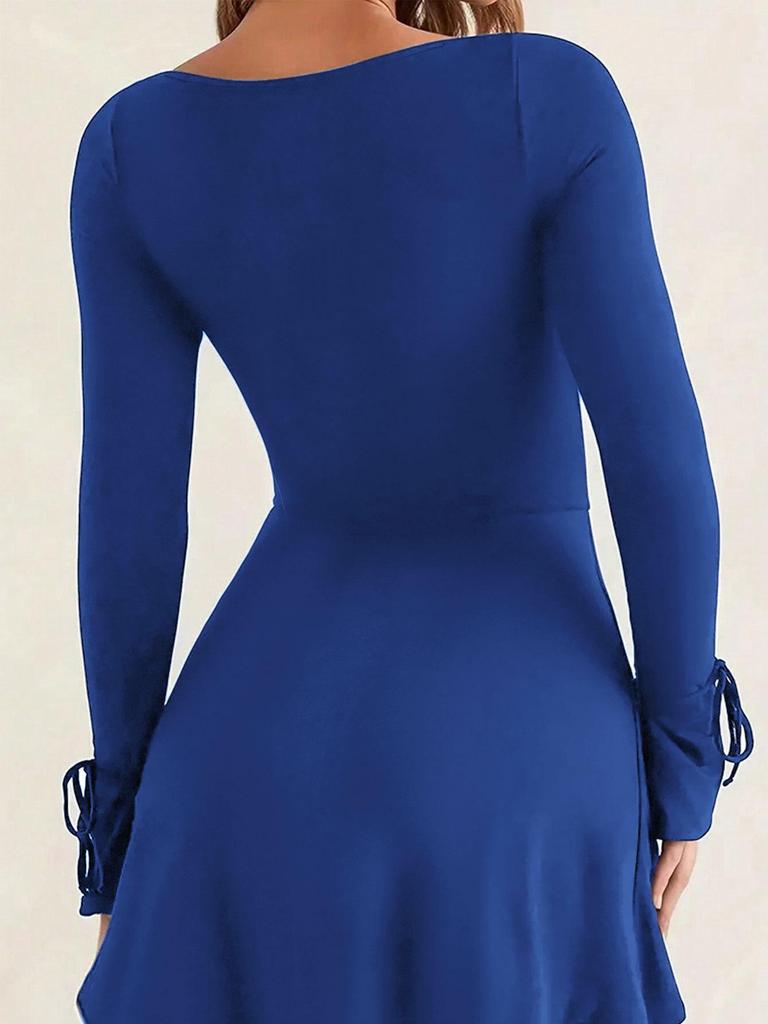 Europäischer & Amerikanischer Stil Rotes A-Linien-Kleid mit eckigem Kragen - Herbst/Winter Hohe Taille mit Schlitz