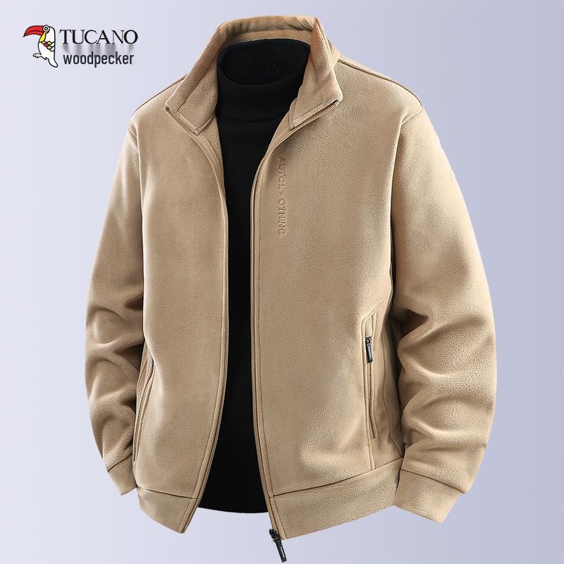 Woodpecker Men's High-End Fleece Jacket - Spring/Autumn Cardigan for Middle-Aged Dads