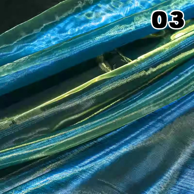 Przezroczysty Laserowy Tiul Tkanina Szycie Siatka Materiał Kolorowa Organza Szklana Fluorescencyjna Przędza Jedwabny Szyfon Materiał na Odzież Sceniczną