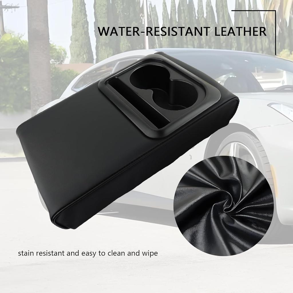 Leather Center Console Cover With Cup Holder,Booster Car Armrest Cover For Protecting Car Armrest Box & Car Decorations,Universal Car Accessories