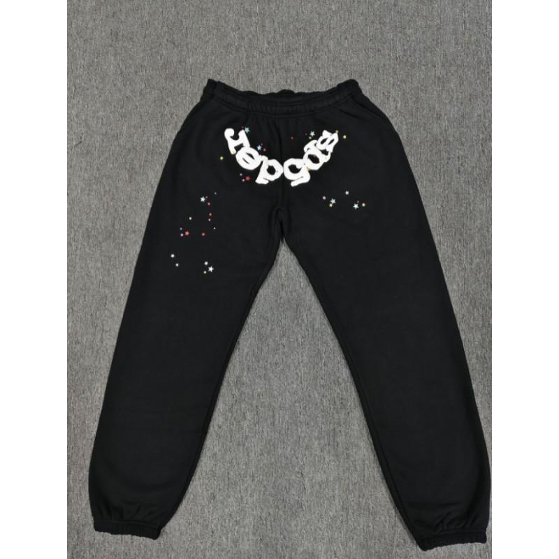 Heavyweight Fleece Lined Sweatpants Men Streetwear Spider Web Print Casual Pants
