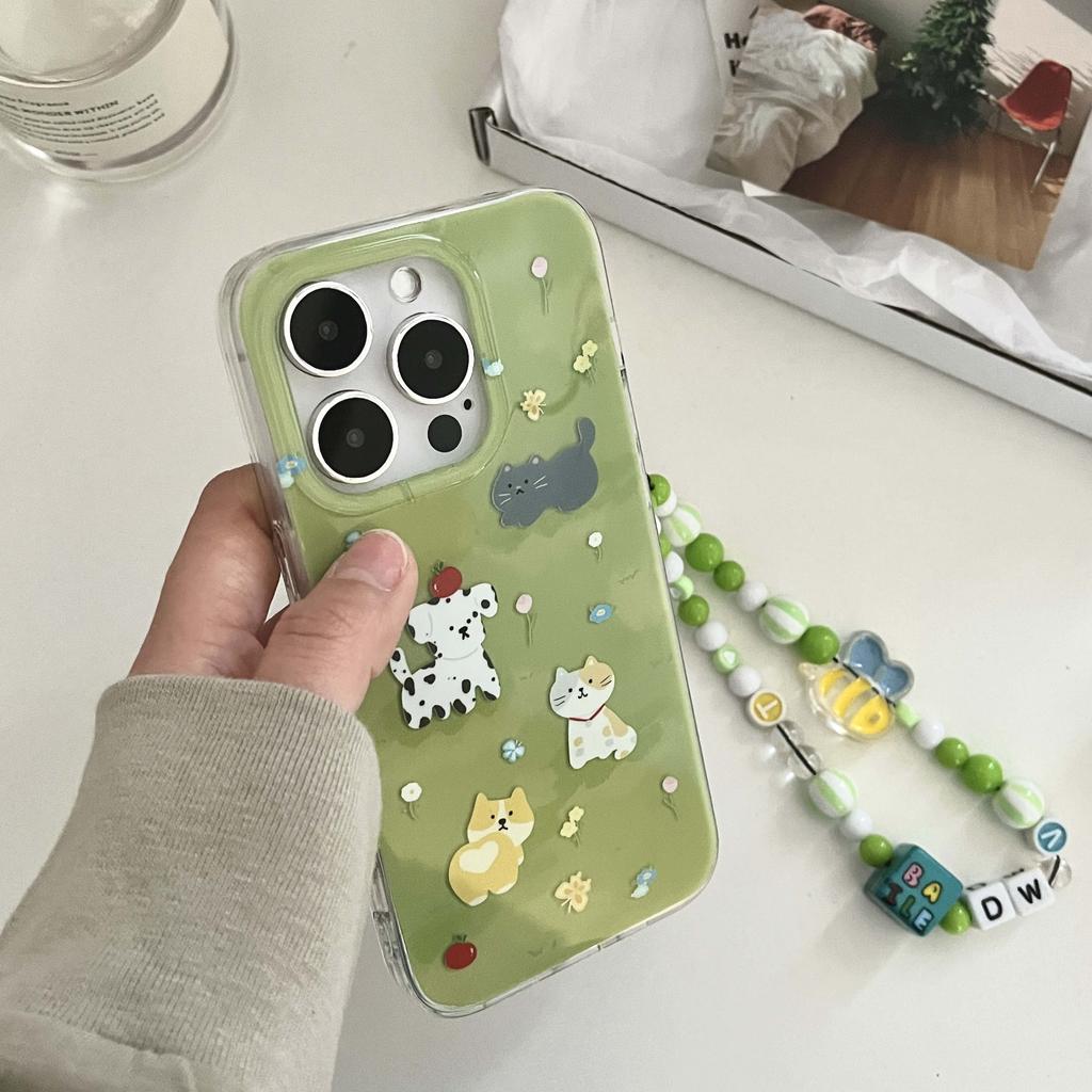 Ins Dog Cat Butterfly Flower Imd Bracelet Cute Phone Case For Iphone 13 Promax 14promax 11 12 Pro Max Cartoon Animal Cover