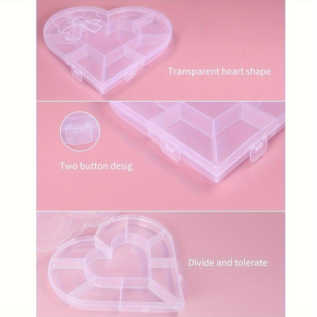 2pcs Heart Design Clear Nail Art Decoration Storage Box Jewelry Storage Box For Jewelry Organization