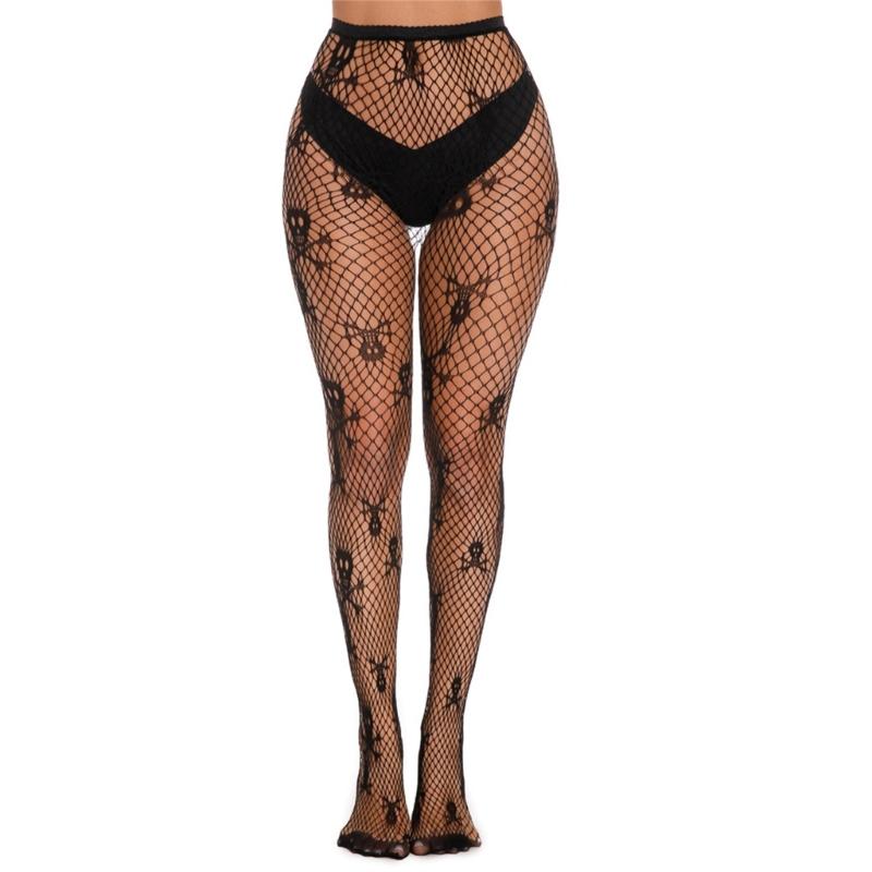 Women Halloween Parties Fishnet Pantyhose Stockings Gothic Vintage Snake Skull Spiderweb Patterned Mesh Tights Clubwear