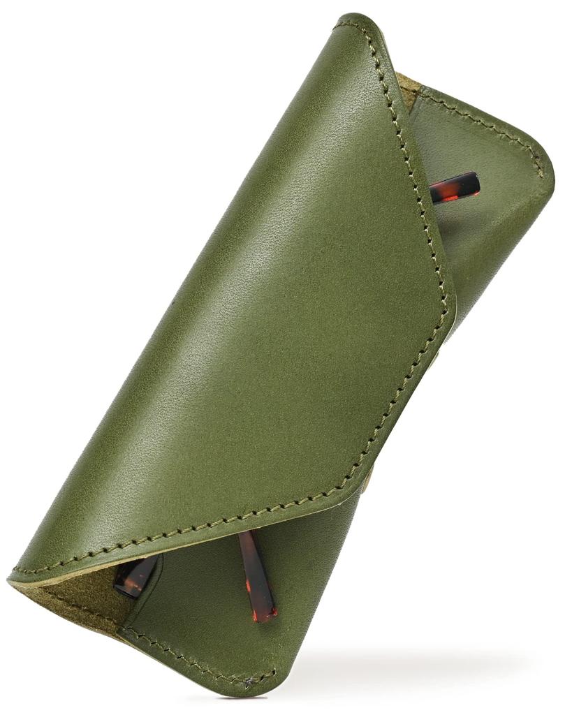 ENTRAMBI Eyeglass Tochigi Genuine Made In and Green Case, Leather, Leather, Stylish, Japan, Men's Women's, Gift,
