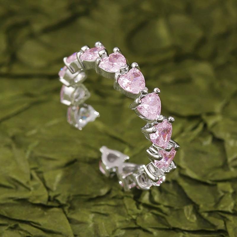 Super Shimmering Pink Personalized Ring with a High-end Feel and a Heart Opening Index Finger Rings for Women