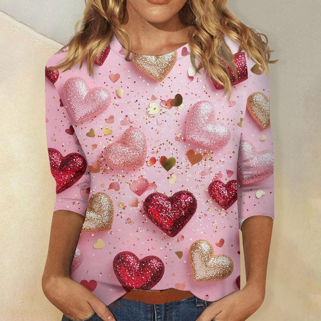 Women's Valentine's Day Print Fashion Casual 3/4 Sleeve Round Neck Top