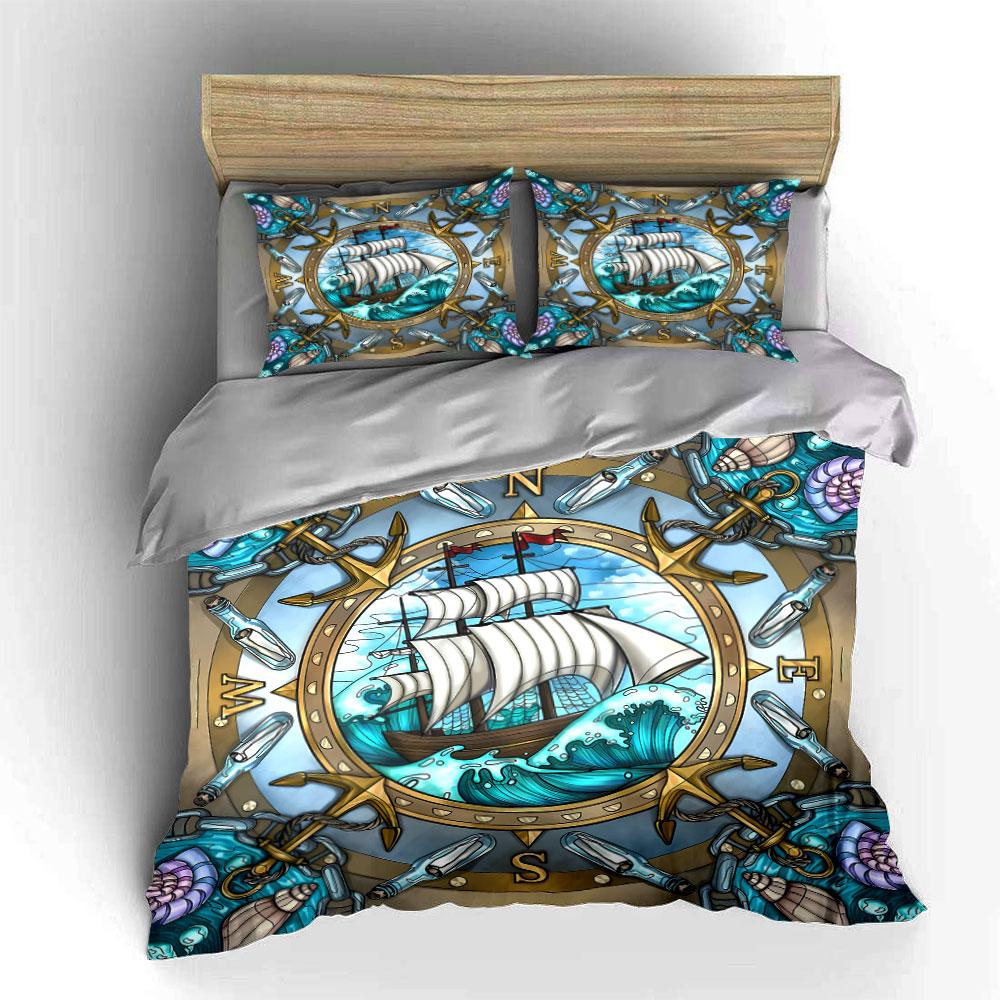 Nautical Design Three-Piece Set kid's and adults' bedroom decor, Exquisite three-piece bedding set gift